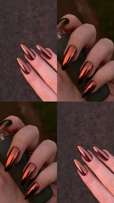 Fall Manicures, Bold Nails, Metallic Nail Art, November Nails, Nails Polish, Brown Nails, Chic Nails, Chrome Nails, Fall Nails