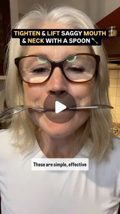 Face Exercises With Spoon, Get Rid Of Wrinkles Around Mouth, Face Sagging Skin Tightening, Neck Sagging Skin Tightening, Face Yoga With Spoon, Spoon Face Exercise, Neck Lift Exercise, Face Yoga For Smile Lines, Face Yoga Exercises For Jowls