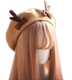 Cute Brown Hat For Fall, Harajuku Fashion Kawaii, Cute Beret, Kawaii Hat, Beret Style, Deer Horns, Wool Berets, Size Difference, Berets