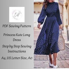 Link to my store: https://easypatternsstore.etsy.com Long Dress Sewing pattern, Woman PDF sewing printable pattern, Plus sizes patterns, Sewing Pattern, Long Princess Kate Dress pattern. WHAT YOU GET: Download includes the digital pattern files.  9 Sizes Included: XS-S-M-L-XL-2XL-3XL-4XL-5XL.   UK sizes: 8-10-12-14-26-18-20-22-24.  EU sizes: 36-38-40-42-44-46-48-50-52.  US sizes: 6-8-10-12-14-16-18-20-22.  Printing: Print out at 100% scale on your home printer.  Letter Sized Print. A4 Sized Print. A0 file. Fabric Consumation. The pattern is available immediately after completing the checkout on web site. TERMS OF USE: This item may not be redistributed or resold. You cannot share or sell sewing patterns, sewing instructions, or elements included. You may not resell the pattern or design in Formal Dress Sewing Patterns, Long Dress Sewing, Long Dress Sewing Patterns, Structured Gown, Sewing To Sell, Plus Size Patterns, Kate Dress, Patterns Sewing, Everyday Dress