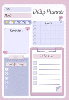 a daily planner with notes and reminders on the page, in pastel colors