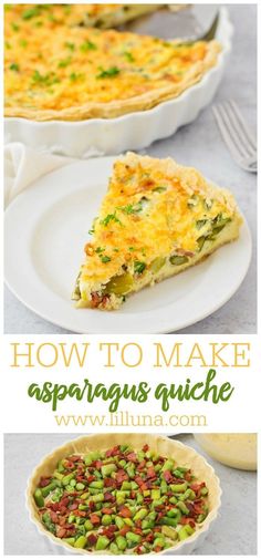 how to make asparagus quiche in a pie pan with text overlay