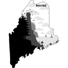 a black and white map of maine