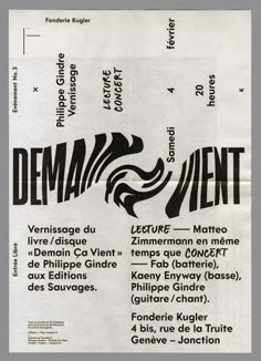 an old concert ticket with the words demma ventt written in black on it