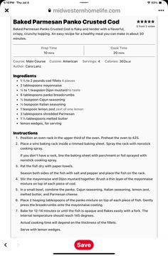 the recipe for baked parmesan panko crusted cookies is shown on an iphone screen