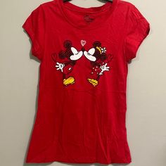 Sale Disneys Girls T-Shirt Nwot Never Been Used Fun Red Top With Cartoon Print, Fun Red Mickey Mouse Top, Red Character Print Top, Minnie Mouse Tops For Disney Fan Events, Red Mickey Mouse T-shirt For Disney Fan Events, Red Mickey Mouse T-shirt, Red Disney Graphic Print T-shirt, Red Disney Graphic T-shirt, Minnie Mouse Crew Neck Top For Disney Trips