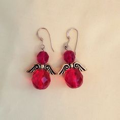 Nwt. Appears To Be Red, Glass Beads. See Pictures For Details And Measurements. Red Angel, Angel Earrings, Earrings Color, Red Glass, See Pictures, See Picture, Glass Beads, Jewelry Earrings, Angel