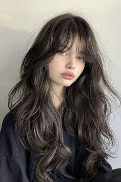 Hair Cut With Bangs For Girl Long, Bangs Layers Long Hair, Long Dark Hair With Bangs, Long Hair With Bangs Hairstyles, Long Layered Haircuts With Bangs, Hair Face Framing, Asian Bangs, Asian Long Hair, Face Framing Hair