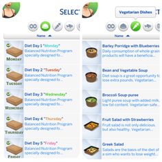 two screens showing different types of food on the same page, and one shows what they are