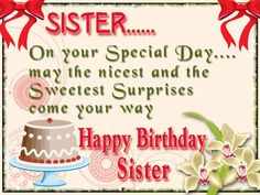 a happy birthday card for sister on her special day