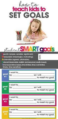 a poster with the words how to teach kids to set goals