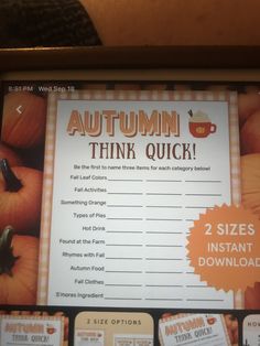 an autumn trink quiz is displayed on a computer screen with pumpkins in the background