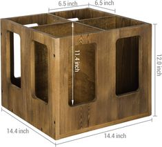 a wooden box with measurements for the top and bottom