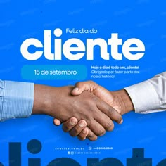 two people shaking hands in front of a blue background with the words cliente on it