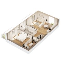 an overhead view of a two bedroom apartment