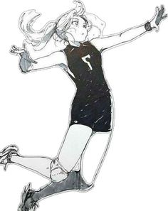 a drawing of a female volleyball player jumping in the air