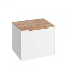 a white cabinet with a wooden top