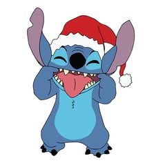 a cartoon character wearing a santa hat and holding his hands up to his face with teeth