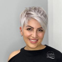 Spiky Pixie with Feathered Ends Hair Color Ideas For 2023, Short Wedge Haircut, Silver Hair Color Ideas, Feathered Hair Cut, Wedge Haircut, Fine Curly Hair, Short Silver Hair, Edgy Pixie Cuts, Hair Adviser