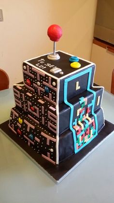 a cake made to look like an old computer game console