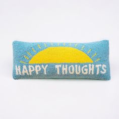 Happy Thoughts Hooked Pillow - Girl Be Brave Fun Thriw Pillows, Happy Face Pillow, Preppy Smile Pillow, Beachy Teen Bedroom Throw Pillows, Happy Pillow, Basic Photo Editing, Tranquil Blue, Hooked Pillow, Blue Building