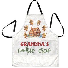 an apron that says grandma's cookie crew with gingerbreads on the front