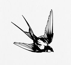 a black and white drawing of a bird flying