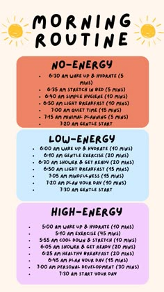 🌸💖 Empower yourself with morning routines designed to maximize productivity and focus! 🌟 Begin with a structured routine that includes time for goal-setting, planning, and prioritizing tasks for the day. 📝 Incorporate activities that promote mental clarity and focus, such as meditation, deep breathing, or visualization exercises. 🌄 Fuel your body with a nutritious breakfast and hydrating drink to optimize energy levels and cognitive function. 🌼 Set yourself up for success by cultivating a morning routine that sets a positive tone and propels you towards your goals with confidence and purpose! ✨ Routines For Different Energy Levels, Morning Routine To Do List, Positive Morning Routine, Productive Day Plan, Morning Meditation Routine, Morning Routine Productive Motivation, Morning Routine Inspiration, Low Dopamine Morning Routine, Morning Energy Drink