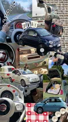 a collage of different cars and people