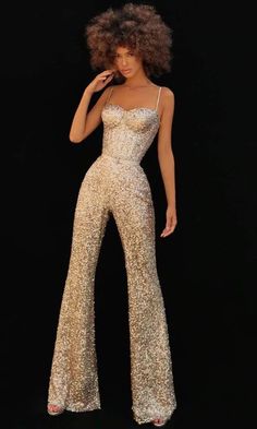 Glitter Jumpsuit Sparkle, Fancy Jumpsuit Prom, Performance Jumpsuits, Jumpsuit Elegant Prom, Disco Glam Outfits, Formal Jumpsuit Prom, Jumpsuits For Prom, Gold Pantsuit, Sequin Jumpsuit Outfit