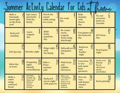 the summer activity calendar for kids at home