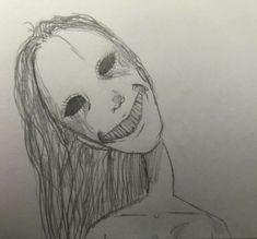 a drawing of a creepy girl with long hair