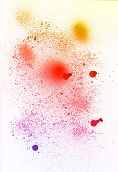 an abstract painting with red, yellow and blue dots in the center on a white background