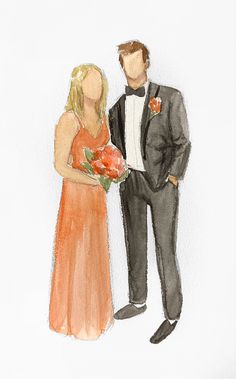 a watercolor painting of a man in a tuxedo standing next to a woman