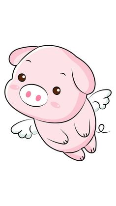 a pink pig flying through the air with its wings spread out and eyes wide open