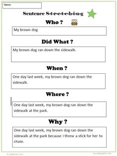 the sentence worksheet for students to use in their writing and speaking skills, including