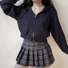 Double Zipper Jacket, Hooded Knit Cardigan, Looks Pinterest, Cardigan Casual, Kawaii Clothes, Metal Zipper, Preppy Outfits