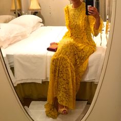 Size S/M, Costume Made, Elegant, Yellow, Long. Winter Dress, Winter Dresses, Wedding Inspo, Maxi Dress, Womens Dresses, Yellow, Dresses, Women Shopping, Color