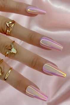 Nude Manicure, Nails March, March Nails, Unghie Nail Art, April Nails, Golden Nails, Holographic Nails, Coffin Nails Designs, Fancy Nails