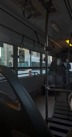 the inside of a bus with lots of windows