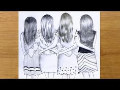 a drawing of three girls with their arms around each other