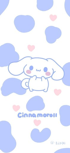 an image of a cute little bunny with hearts on it's chest and the words cinnamoroll