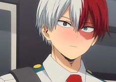 an anime character with red hair and blue eyes looks at the camera while wearing a uniform