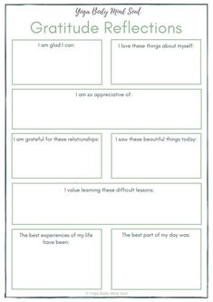 a printable worksheet for the gratitude reflections