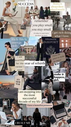 the collage shows many different types of people in business attire, with words on them