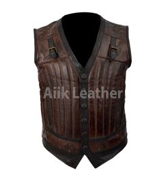 Premium Quality Real Leather Vest, Cowhide Biker Waistcoat, Black Motorcycle Waistcoat, Sleeveless Leathers *return policy* We do not compromise on quality and comfort. Return and Refund Policy: This item includes a 100% Money Back Guarantee! If you are not completely satisfied with your purchase for any reason, you received damaged, faulty product or you did not receive the size that you originally ordered, just send it back to our return address and we will issue you a refund/replacement once Brown Leather Punk Outerwear, Fitted Brown Leather Punk Jacket, Leather Vest For Motorcycling In Fall, Leather Vest For Motorcycling, Fall Season, Biker Style Vest Outerwear For Biker Events, Biker Style Vest For Biker Events, Winter Leather Motorcycling Vest, Fall Leather Moto Vest, Moto Vest For Biker Events In Fall