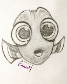 a drawing of a cartoon character with big eyes