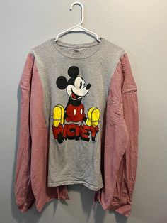 Oversized s/m Mickey upcycled shirt. One of a kind. If interested in a different character I can always see what I can find and show you options. last photo is to show you the style of the shirt. Upcycled Shirt, Upcycle Shirt, Favorite Outfit, Gender Neutral, Art Collection, I Can, Bathing Beauties, Adult Outfits, Tops & Tees