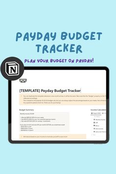 a tablet with the text payday budget tracker on it, and an image of a laptop