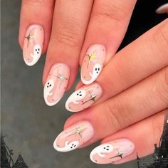 Rebellious Rose | Makeup | 24pcs Oval Press On Nails French Press On Nails With 3d White Ghost And Star | Poshmark College Nails, Uñas Aesthetic, Ideas Uñas, Nail Art Halloween, Halloween Nails Easy, Halloween Acrylic Nails, Cute Halloween Nails, Cute Simple Nails, Nagel Tips